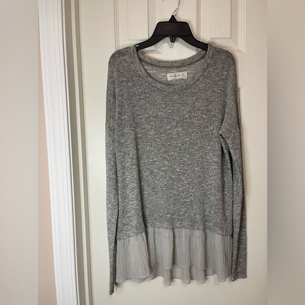 Abercrombie Grey babydoll Y2K Knit Oversized Sweater Chiffon Bottom hem XS